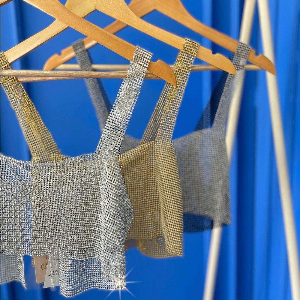 Metallic Mesh Crop Tops